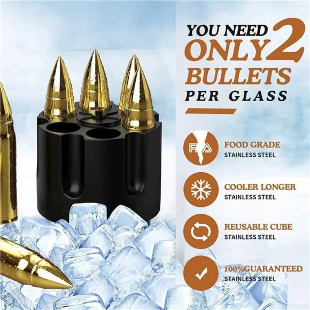 6 PCS Whiskey Stones Bullets, Stainless Steel